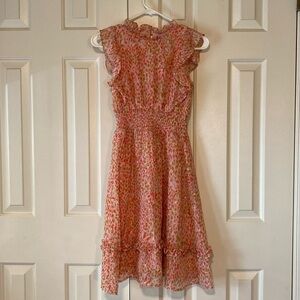 NWT Aqua Pink and Gold Flowy Ruffled Dress Size Girls Large- Stunning